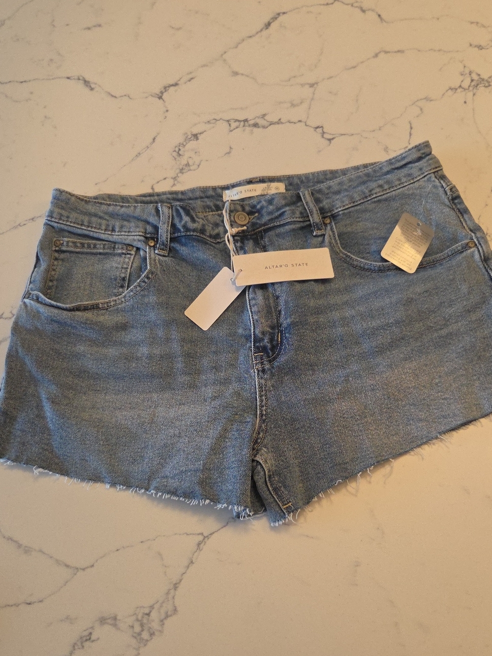 Altar'd State Light Blue Denim Frayed Hem Shorts